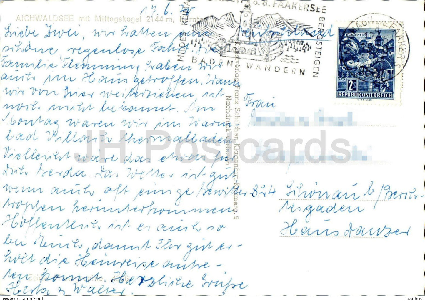Aichwaldsee mit Mittagskogel 2144 m Karnten - lake - mountains - landscape - 1970 - Austria - used