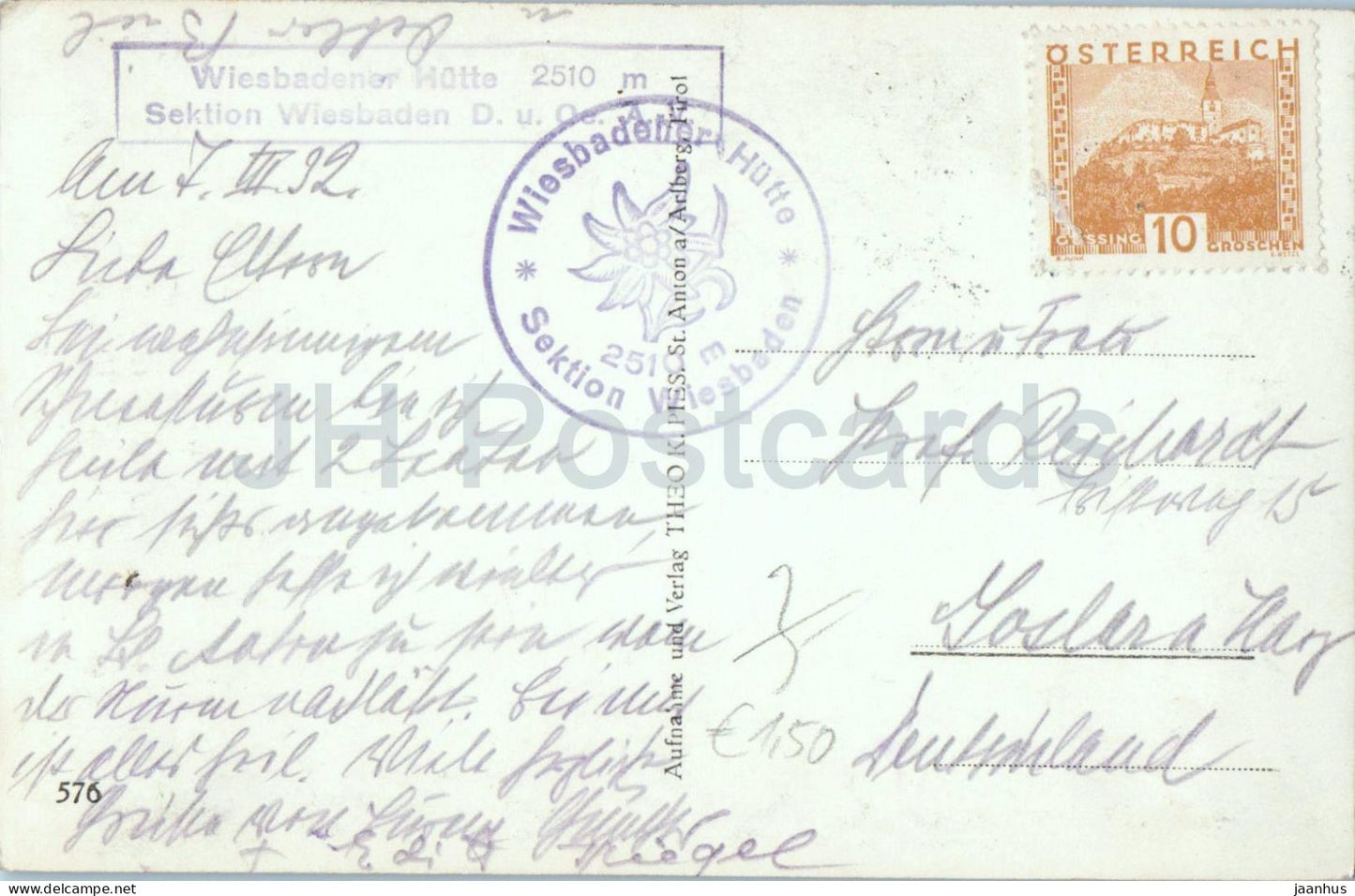 Blick von der Valluga 2811 m - Alps panorama - No. 576 - old postcard - 1932 - Austria - used