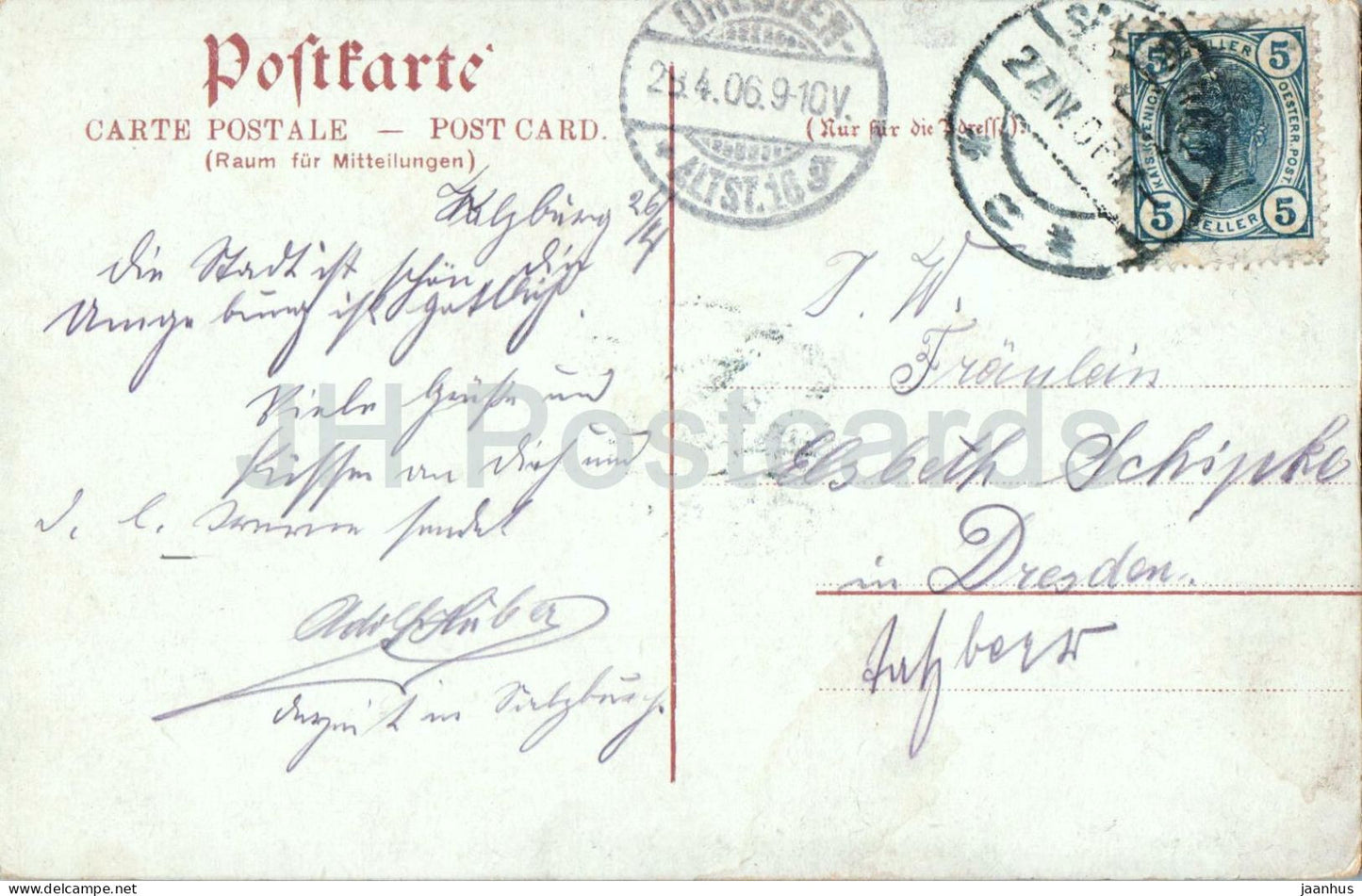 Salzbourg depuis le mont Kapuzinerberg - vue panoramique sur la ville - montagnes - 2572 - carte postale ancienne - 1906 - Autriche - utilisée