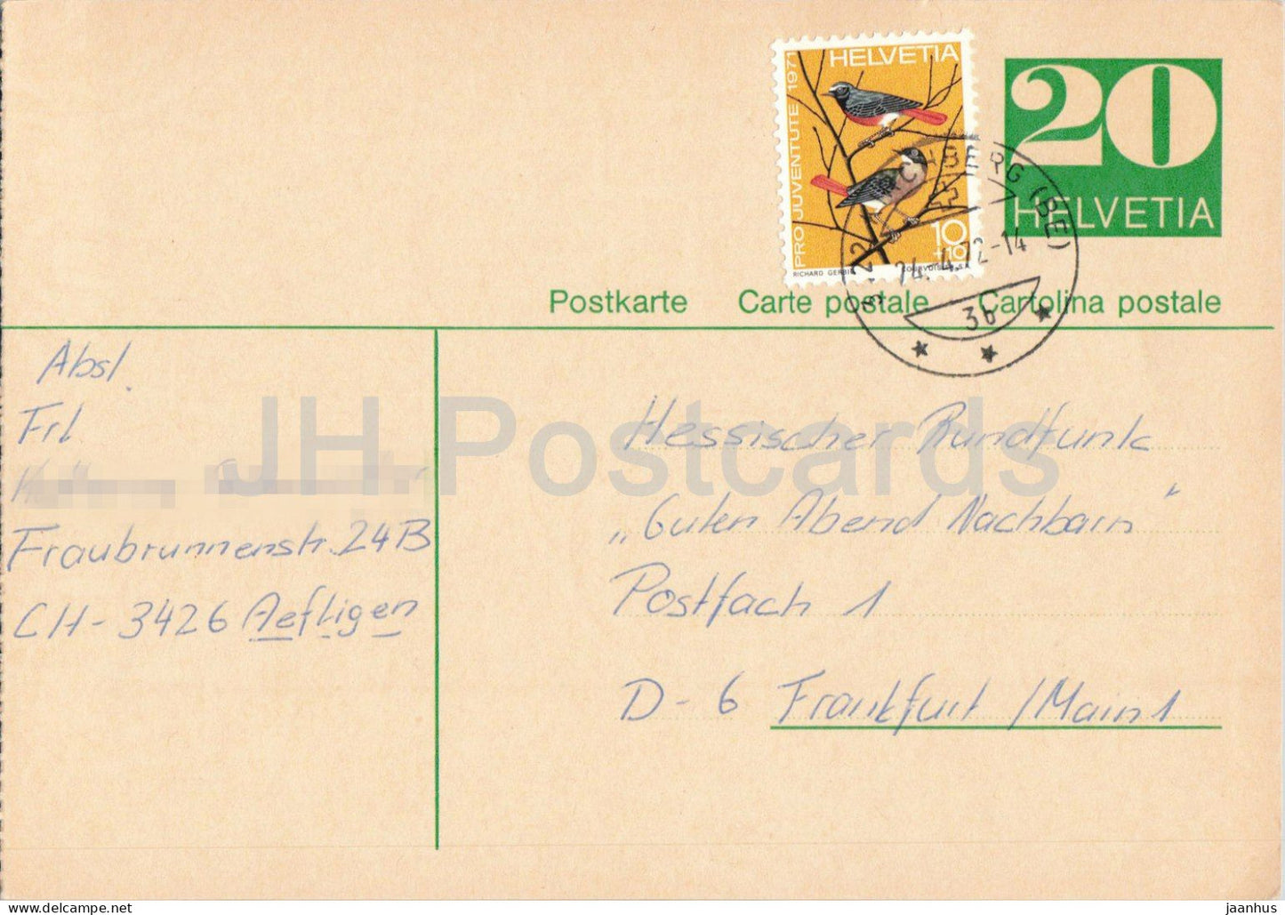 Guten Abend Nachbarn - Hessischer Rundfunk - postal stationery - 3 - 1972 - Switzerland - used - JH Postcards