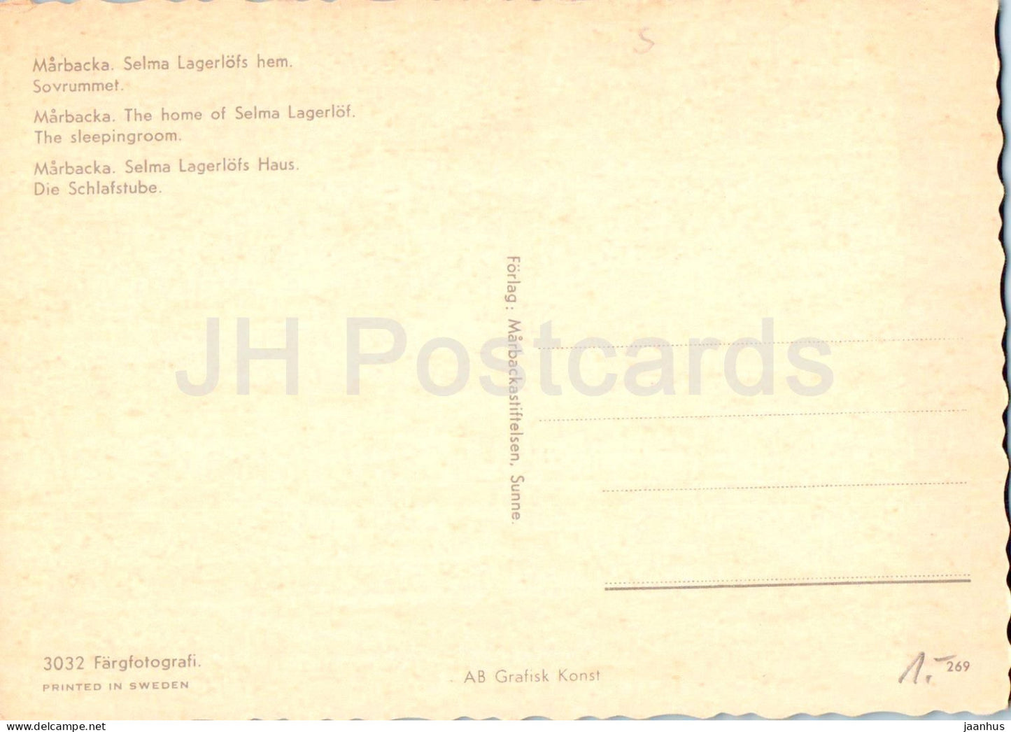 Marbacka - Ourlet Selma Lagerlofs - Sovrummet - Maison Selma Lagerlof - Chambre à coucher - 3032 - Suède - inutilisé