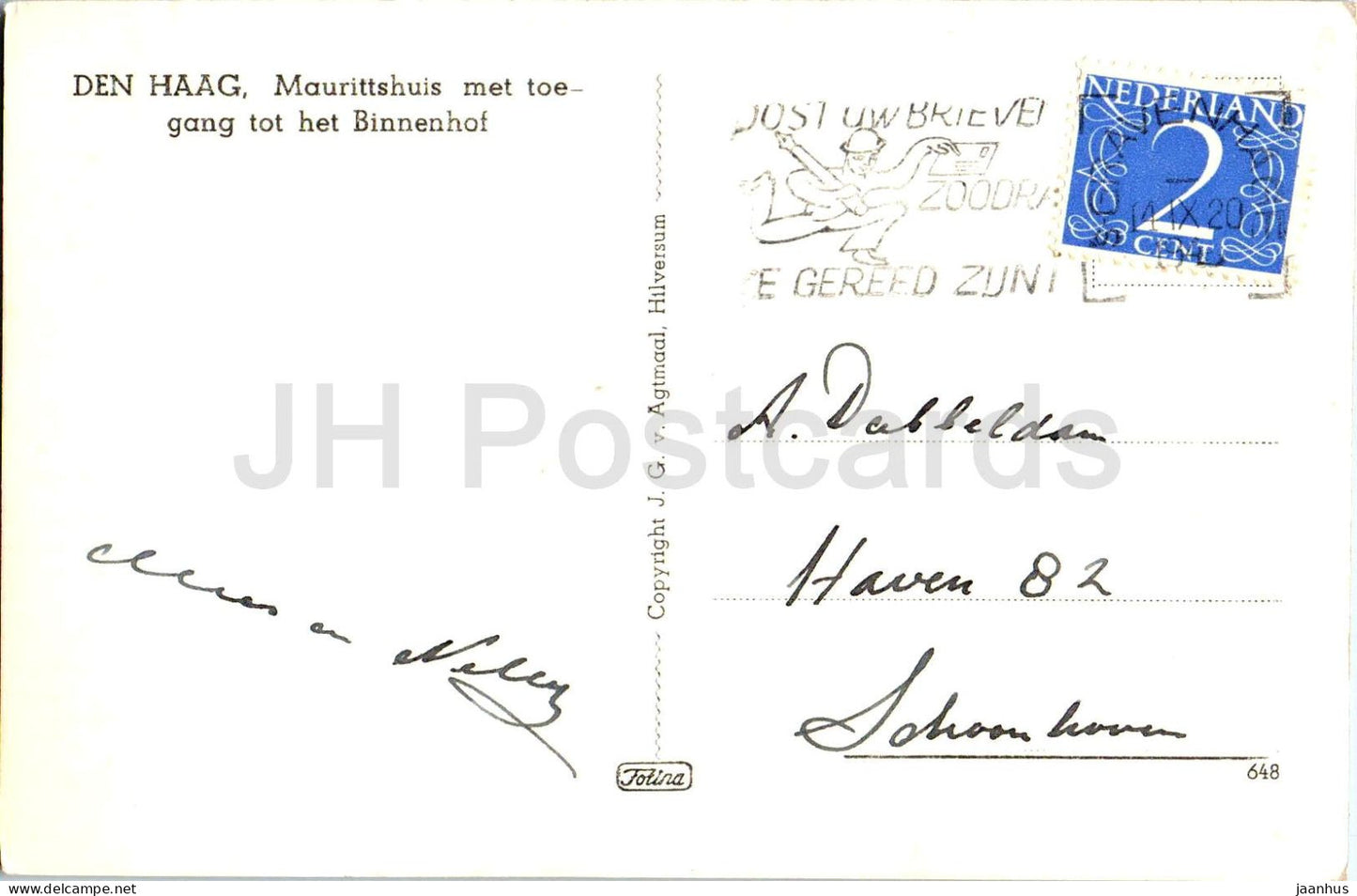 Den Haag - Mauritshuis - Eingang Binnenhof - 648 - alte Postkarte - Niederlande - gebraucht
