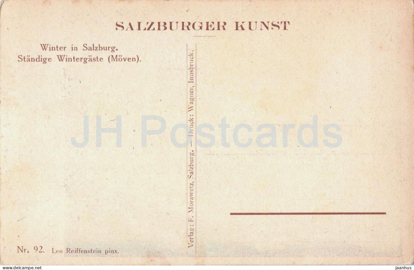 Winter in Salzburg - Standige Wintergaste (Moven) - Salzburg - Nr. 92 - old postcard - Austria - unused