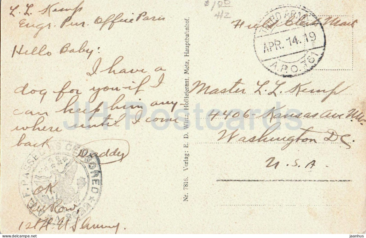 Metz - Mosel an der Esplanade - Passed as Censored - Third Army - military mail - old postcard - 1919 - France - used