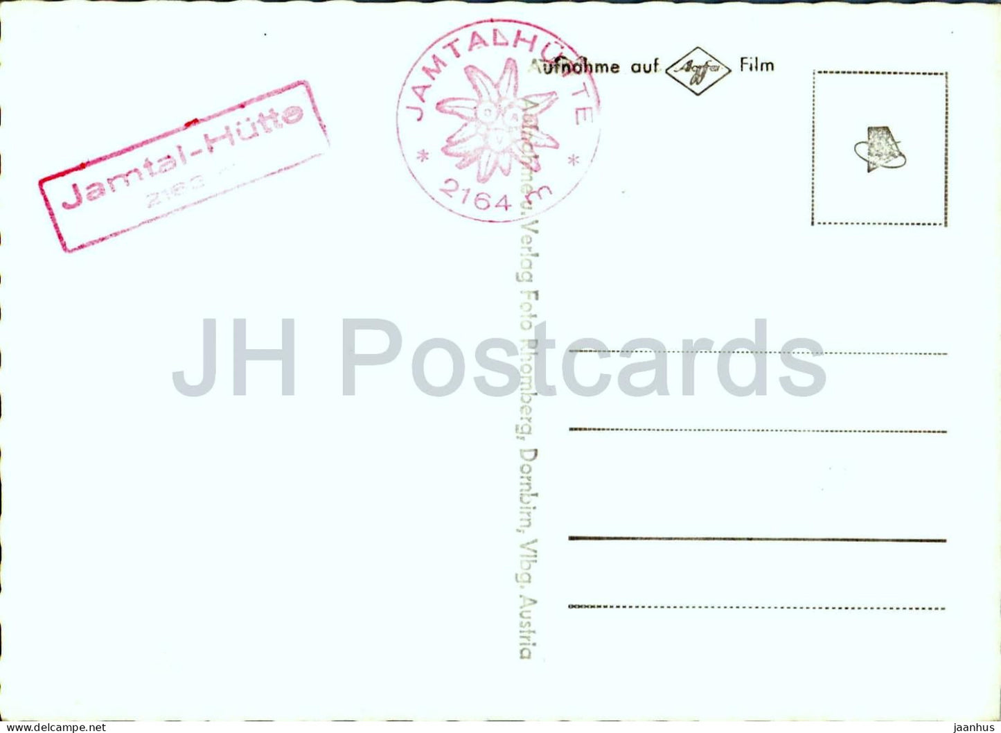 Jamtalhutte mit Fluchthorn 3399 m Silvretta - alpine hut - high mountains - 5033 - old postcard - Austria - unused