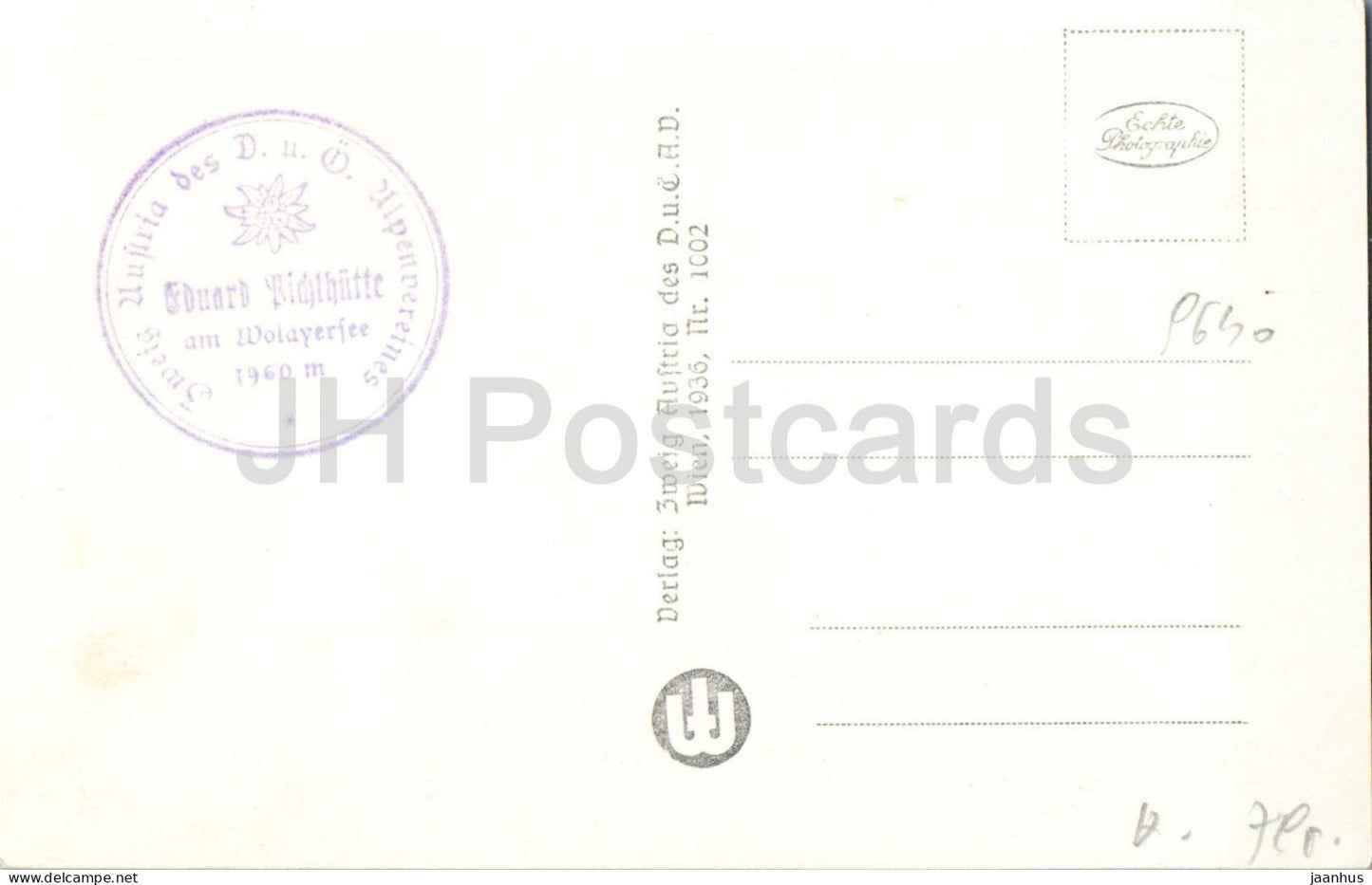 Eduard Pichlhutte am Wolayersee - Rauchkofel - Birnbaumertorl - 1960 m - 2515 - carte postale ancienne - années 1930 - Autriche - non utilisée