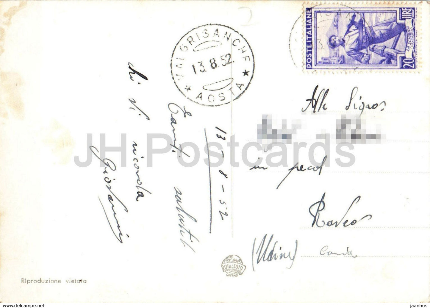 Valgrisenche - Val Grisanche - femme en costume traditionnel valdotain - vieille carte postale - 1952 - Italie - oblitérée