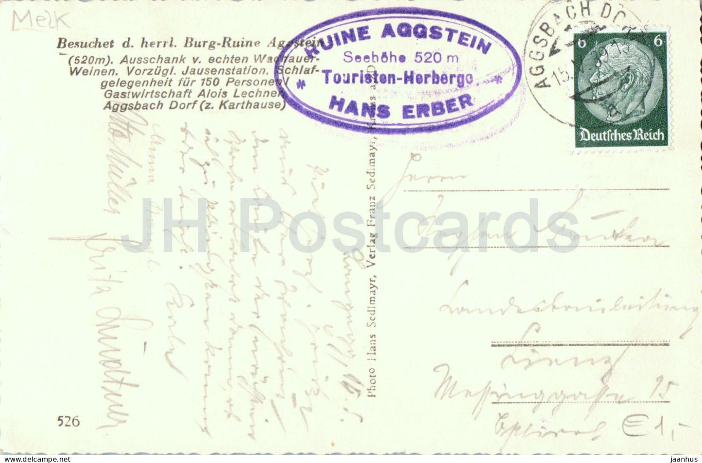 Aggstein Burgruine - Aggstein castle ruins - Danube - 526 - old postcard - 1939 - Austria - used