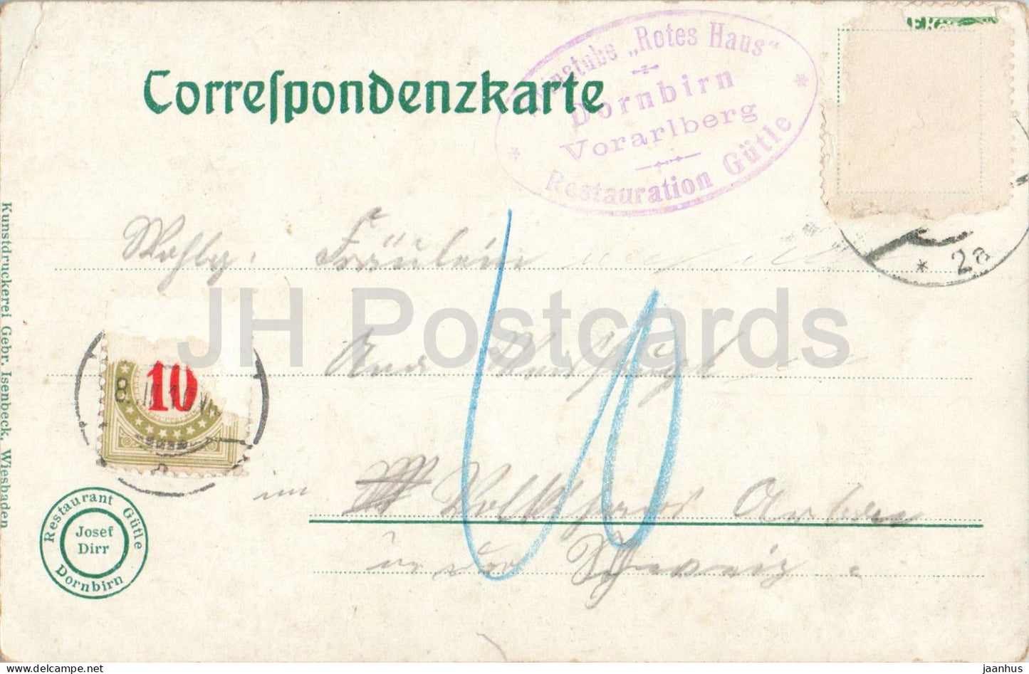 Dornbirn - Gasthaus Gutle mit Wasserfontane - Rotes Haus - Vorarlberg - restaurant - inn - old postcard - Austria - used