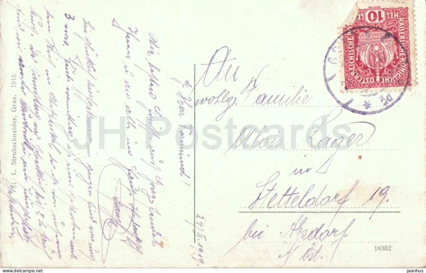 Graz - Mur - Schlossberg - city view - river - No. 18352 - old postcard - 1919 - Austria - used