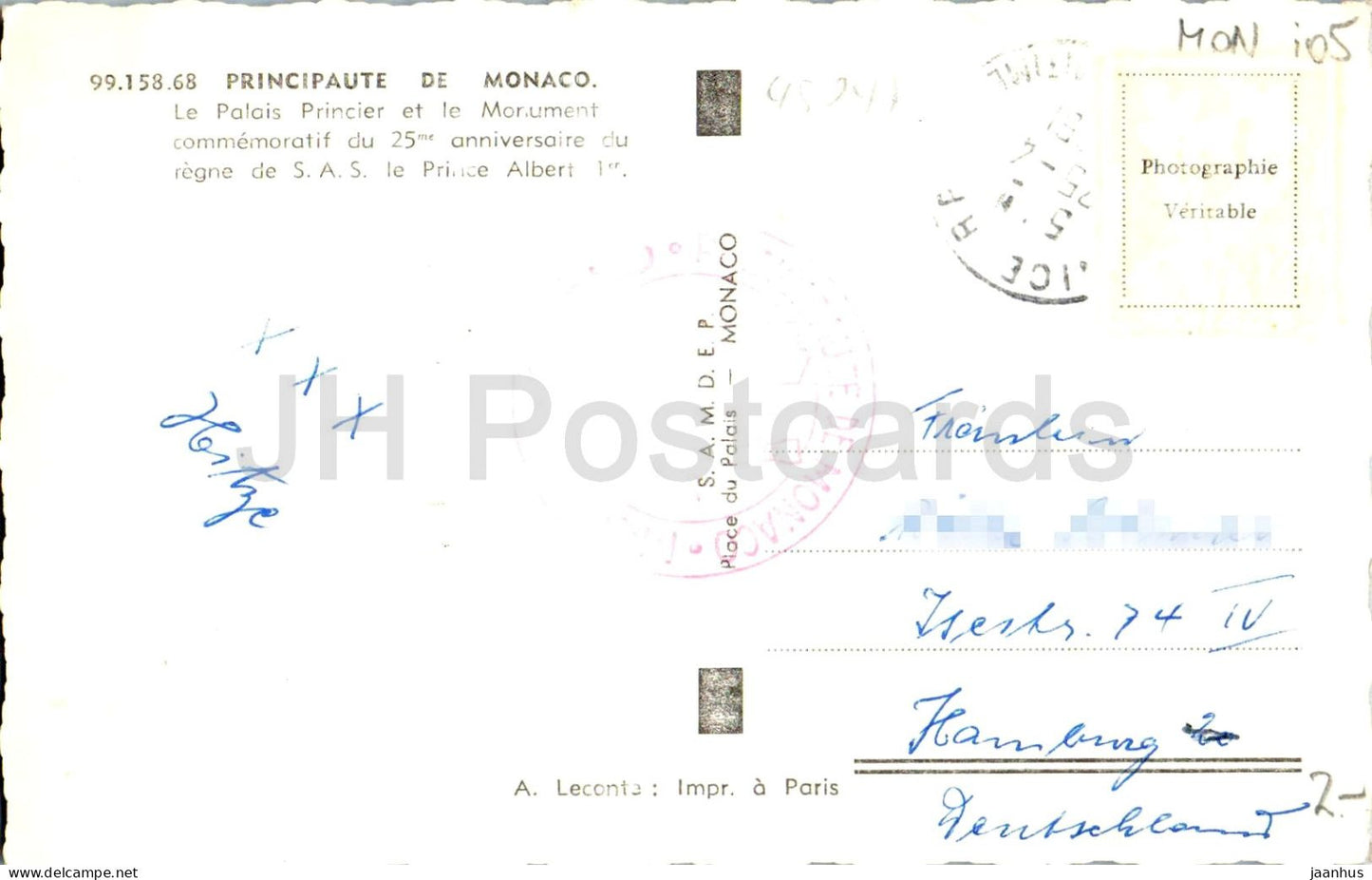 Monaco - Le Palais Princier et le Monument - Prince's Palace - old postcard - Monaco - used