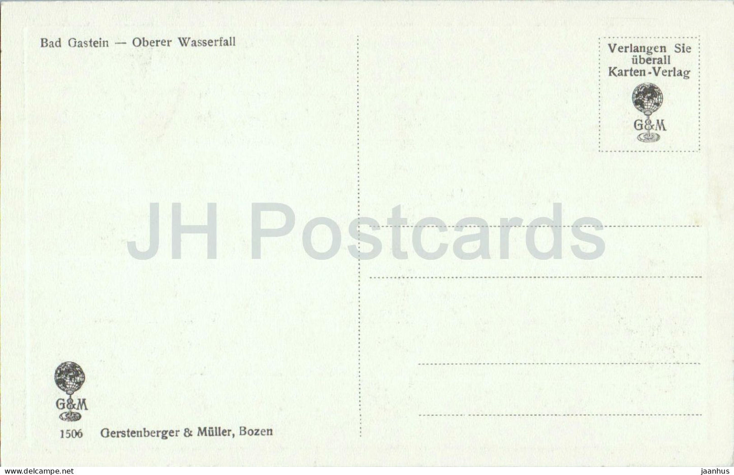 Bad Gastein 1083 m - Oberer Wasserfall - 1506 - carte postale ancienne - Autriche - inutilisée