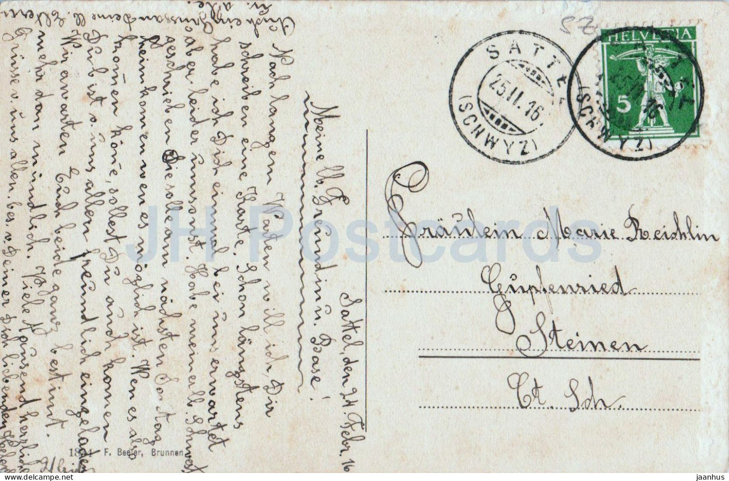 Merci au Sattel - Metzgerei u. Handlung v. M. Luond - carte postale ancienne - 1916 - Suisse - utilisé