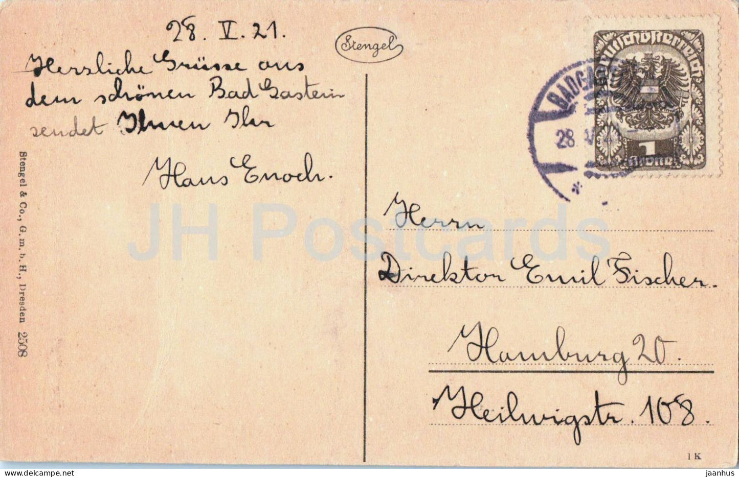 Badgastein 1046 m - Oberer Wasserfall - 2508 - old postcard - 1921 - Austria - used