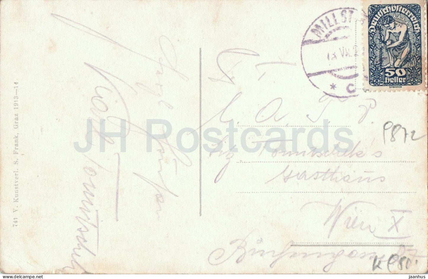 Der Millstattersee gegen Drau und Moll-Tal - map view mountains lakes - 741 - old postcard - 1920s - Austria - used