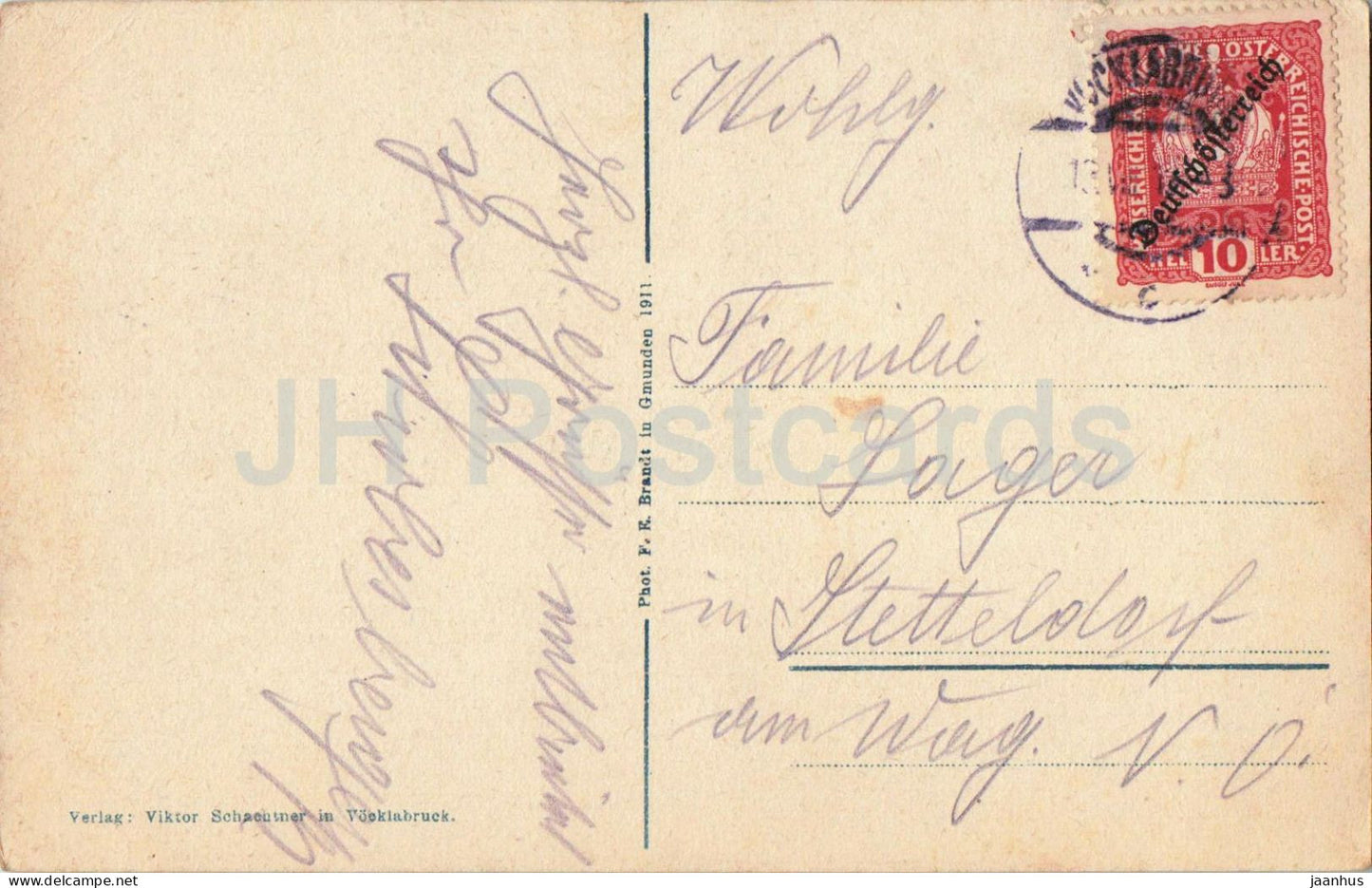 Vocklabruck mit dem Traunstein - paysage - montagnes - carte postale ancienne - 1911 - Autriche - utilisé