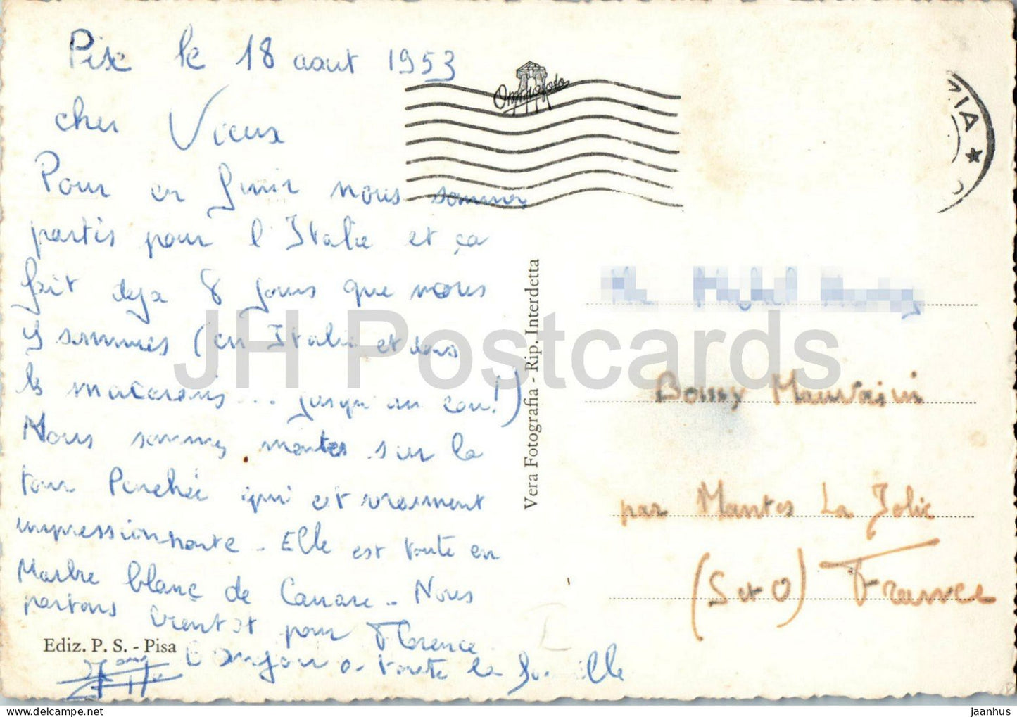Pisa - Torre Pendente Notturno - Leaning Tower - Night View - old postcard - 1953 - Italy - used