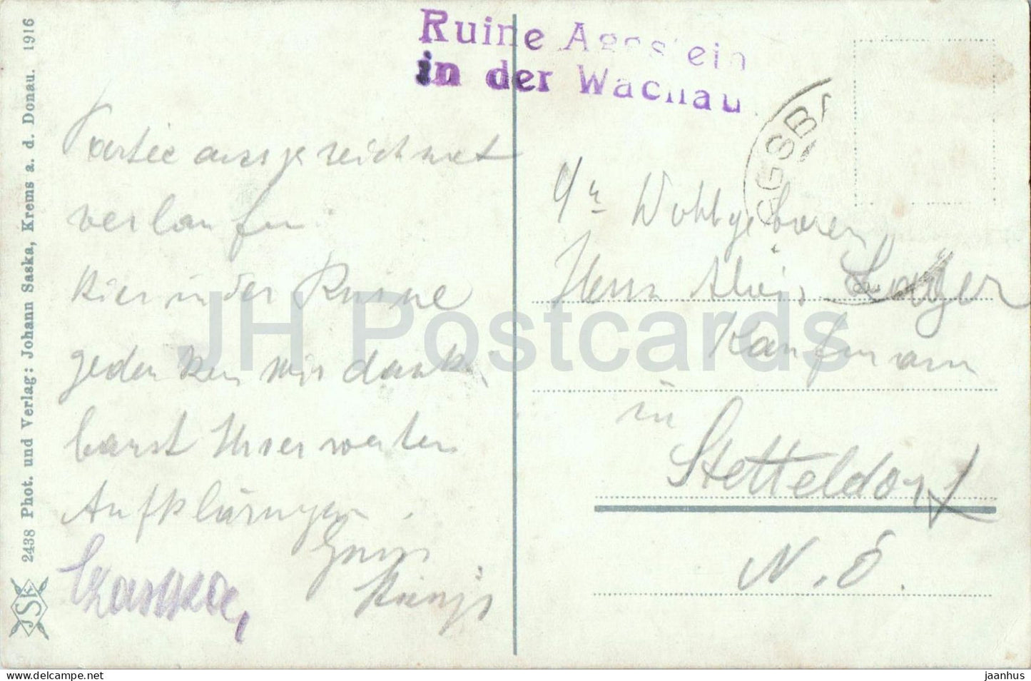 Ruine Aggstein in der Wachau - castle ruins - landscape - 2438 - old postcard - 1916 - Austria - used