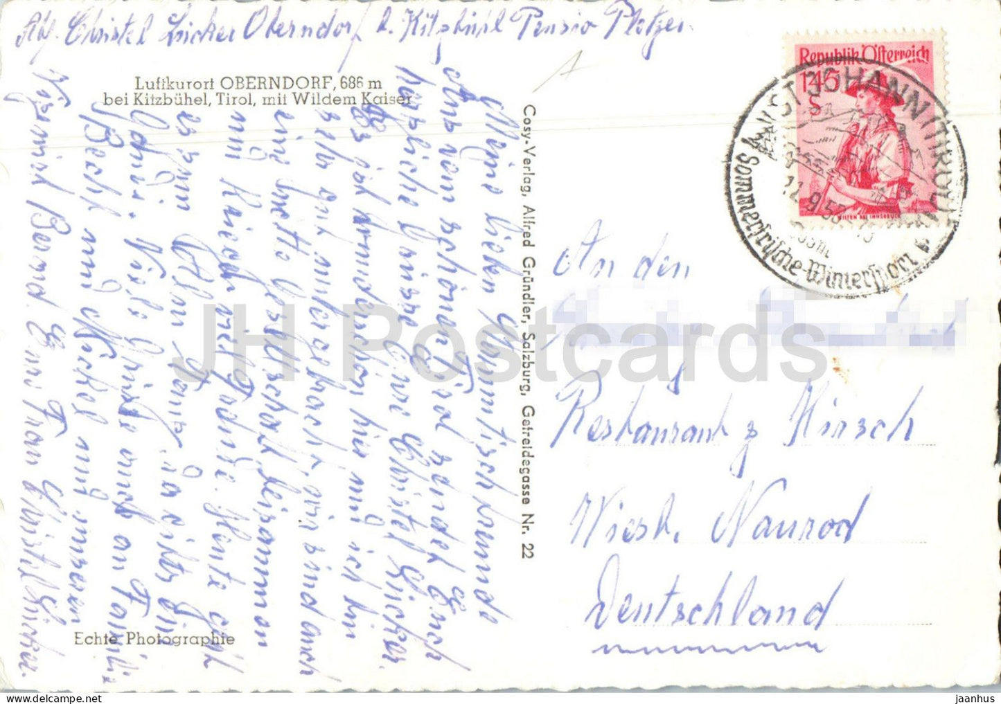 Luftkurort Oberndorf bei Kitzbühel - Tirol - mit Wildem Kaiser - 9102 - alte Postkarte - 1953 - Österreich - gebraucht