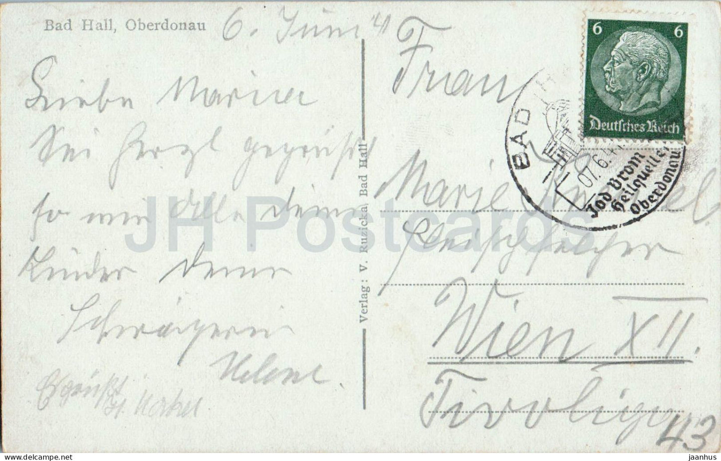 Bad Hall - Oberdonau - town view with church - old postcard - 1941 - Austria - used