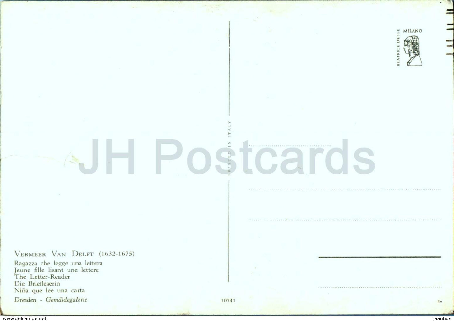 painting by Johannes Vermeer - Girl Reading a Letter at an Open Window - Dutch art - Italy - unused