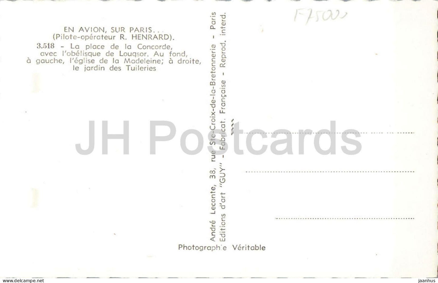Paris - Place de la Concorde, mit dem Obelisken von Luxor - Luxor Obelisk - 3518 - alte Postkarte - Frankreich - unbenutzt