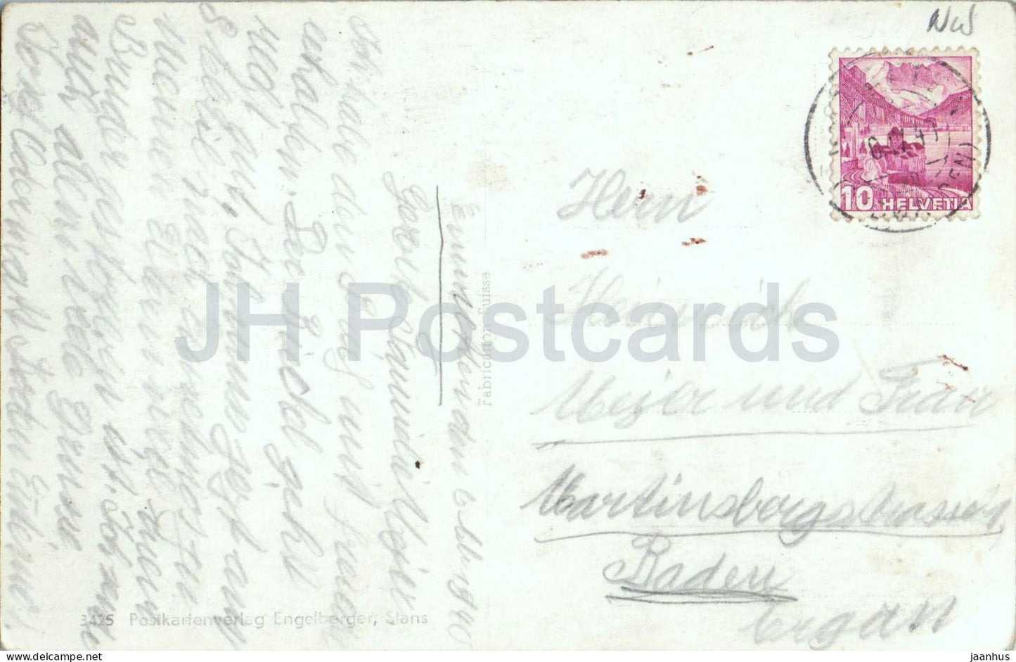 Emmetten - aerial view panorama - mountains - old postcard - 1940 - Switzerland - used