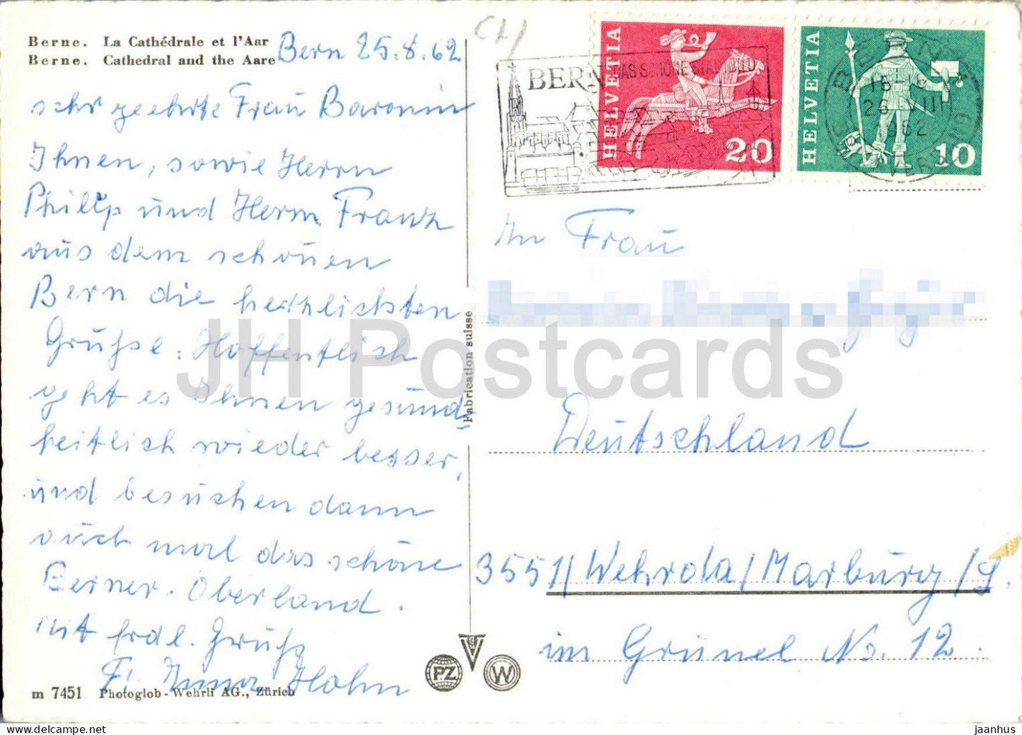 Bern - Bern - Die Kathedrale und die Aare - Dom - Fluss - 7451 - 1962 - Schweiz - gebraucht