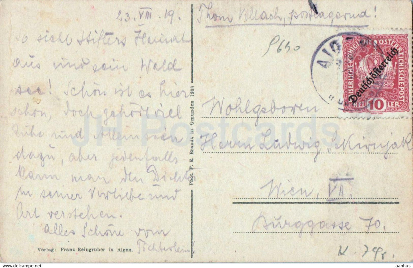 Plockenstein See - Lac - Forêt - Carte postale ancienne - 1919 - Autriche - Utilisée