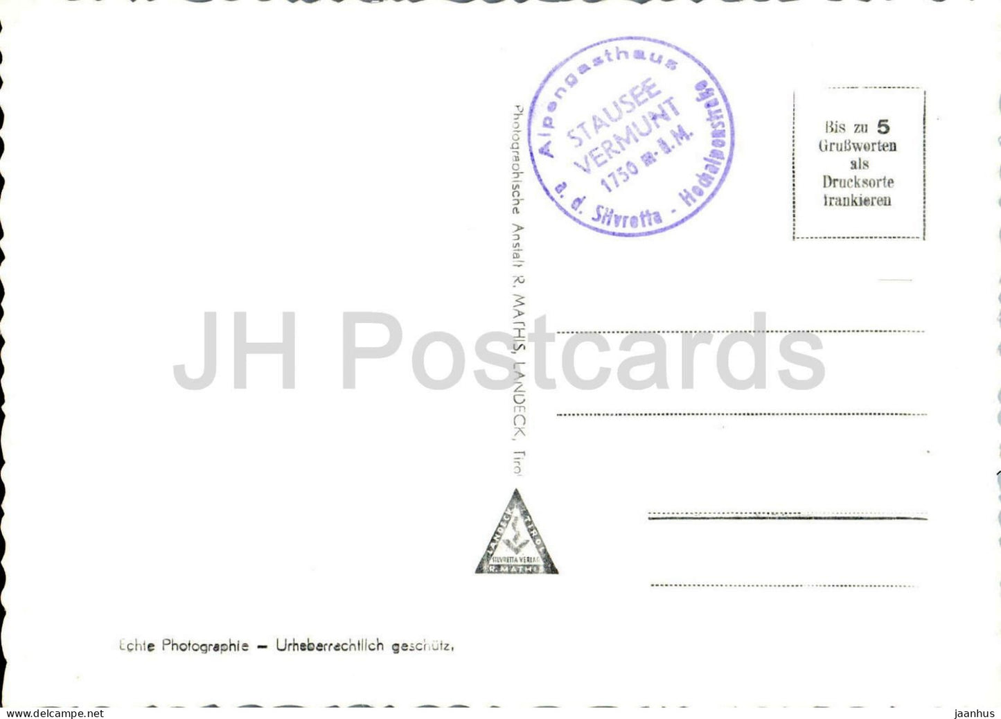 Vermuntstausee mit Litzner u. Seeborn - alpine lake - dam - mountains - old postcard - Austria - unused