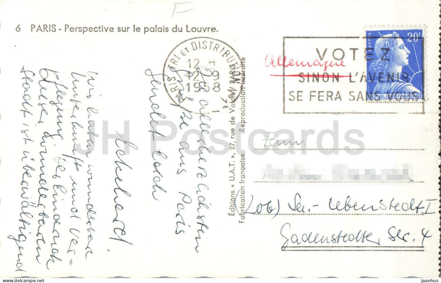Paris - Perspective sur le palais du Louvre - View of the Louvre Palace - 6 - old postcard - 1958 - France - used