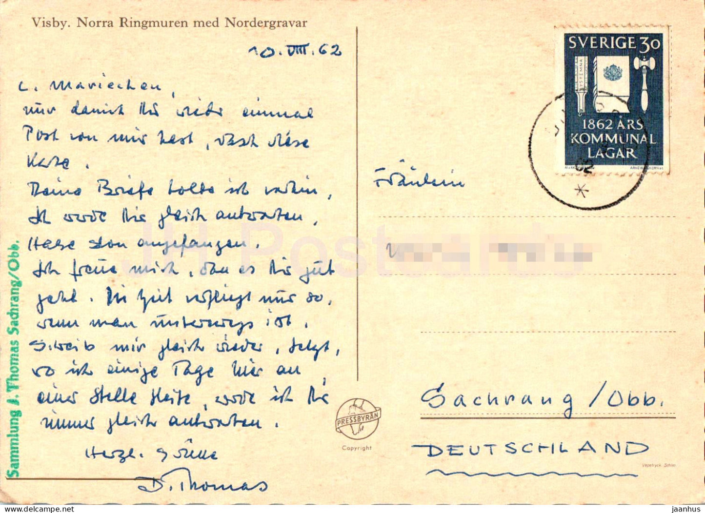 Visby - Norra Ringmuren med Nordergravar - Northern Ring Wall - 1962 - Sweden - used