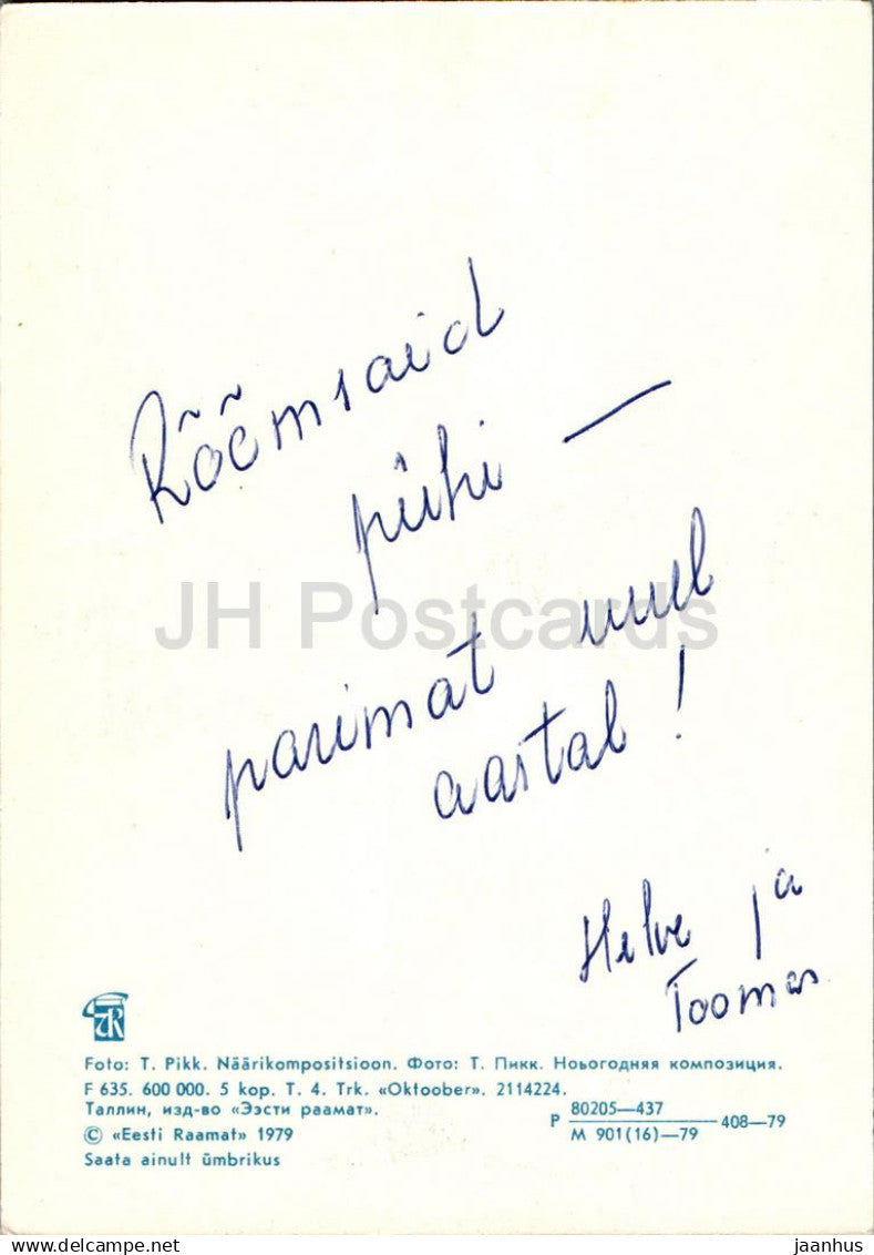 New Year Greeting Card - Apple - Candle - flowers - 1979 - Estonia USSR - used