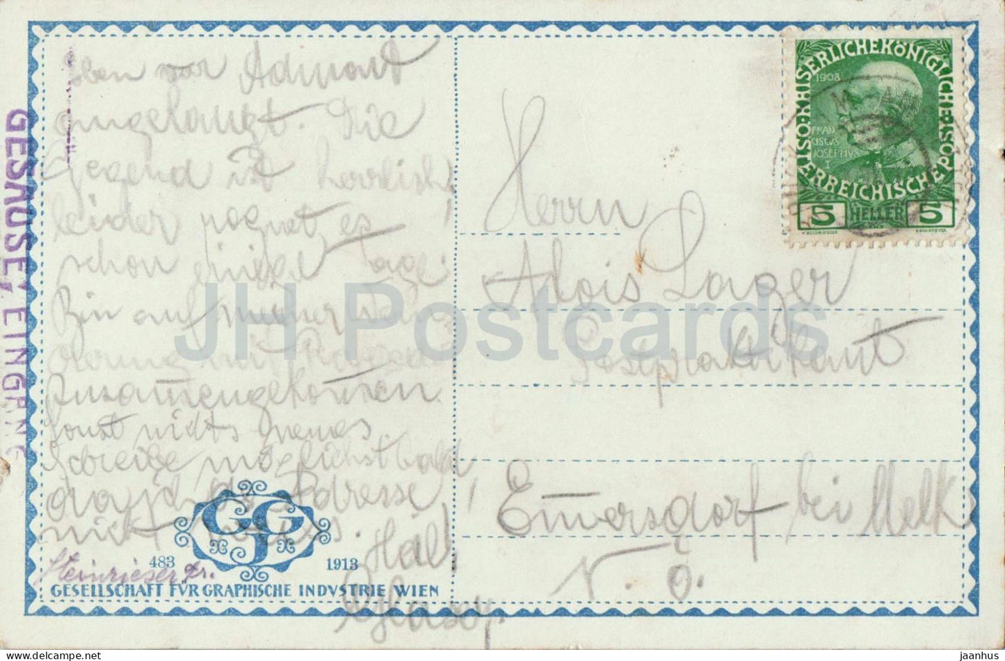 Gesause - Johnsbachtal - wooden bridge - mountain stream - No. 483 - old postcard - 1913 - Austria - used