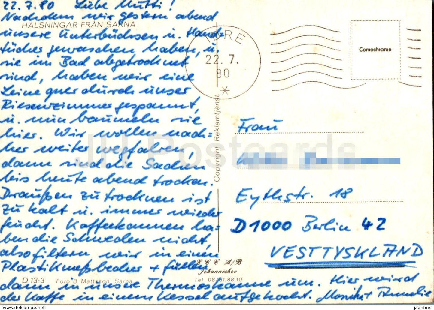 Sarna - multiview - église - D 13-3 - 1980 - Suède - d'occasion