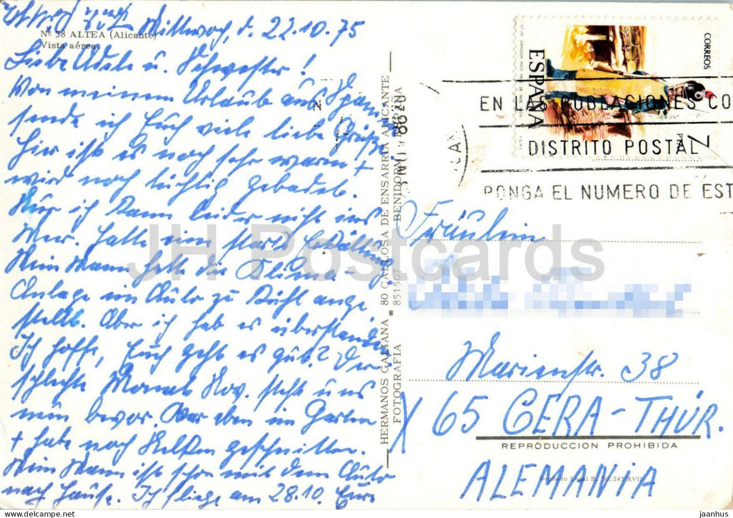 Altea - Alicante - Vista aerea - Aerial view - coastal town panorama - 38 - 1975 - Spain - used