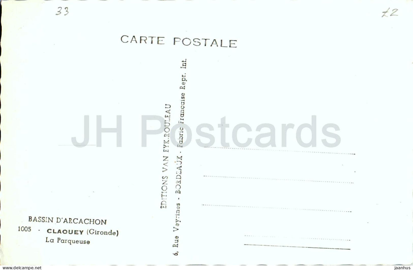 Bassin d'Arcachon - Claouey - Gironde - La Parqueuse - ostréiculteur - 1005 - vieille carte postale - France - non utilisée