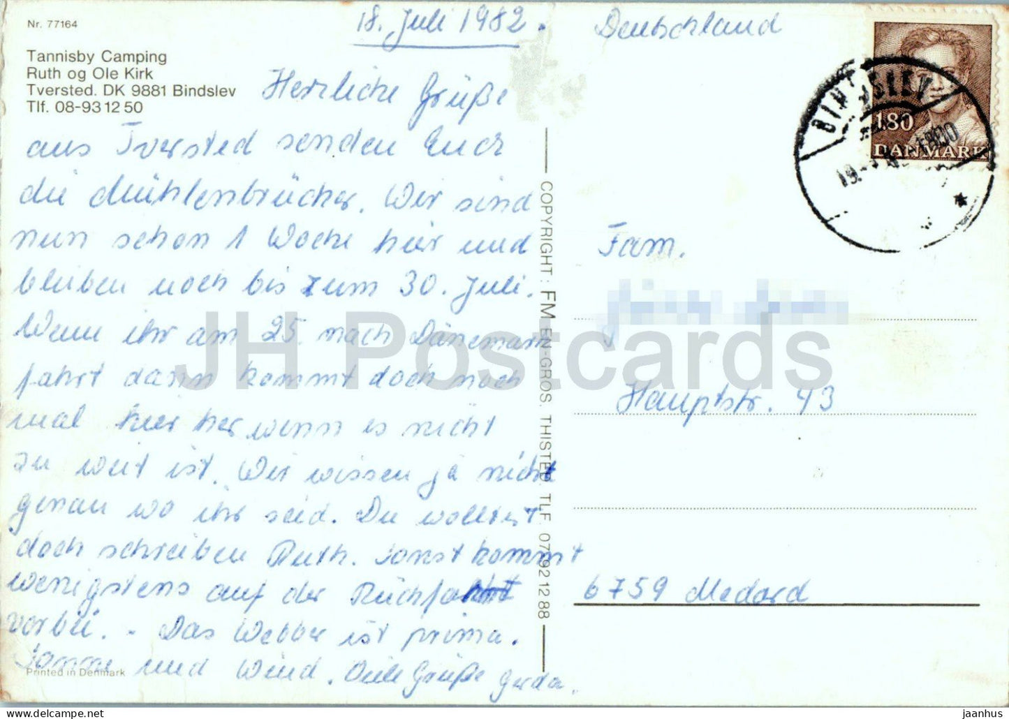 Tannisby Camping Tversted – Luftbild – Campingplatz – Wohnwagen – Küste – 1982 – Dänemark – gebraucht