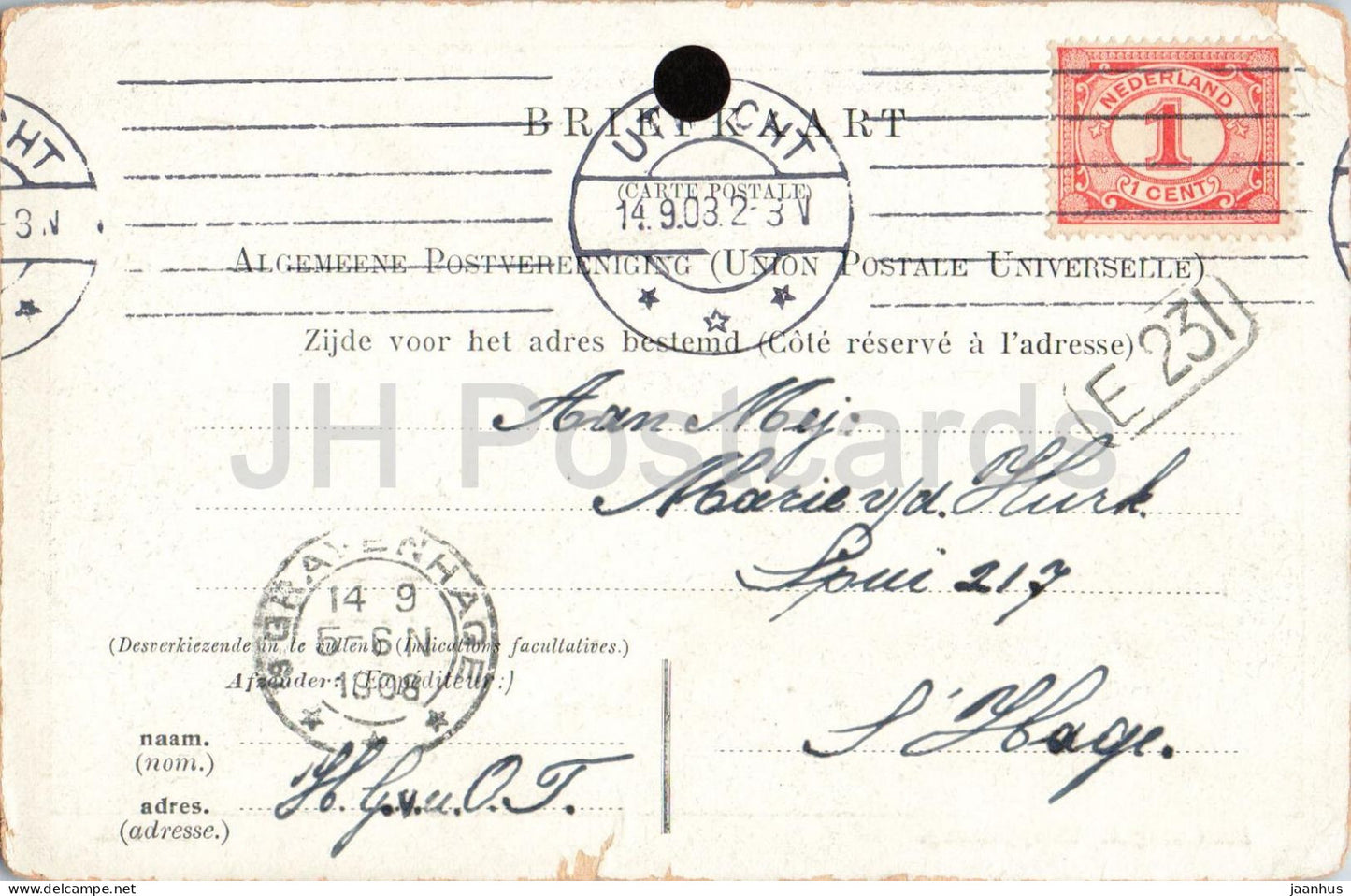 Utrecht - Maliesingel - Knuppelbrug - carte postale ancienne - 1908 - Pays-Bas - utilisé