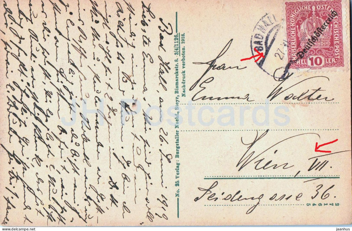 Bad Hall von der Eduardshohe - Town view - 25 - old postcard - 1919 - Austria - used