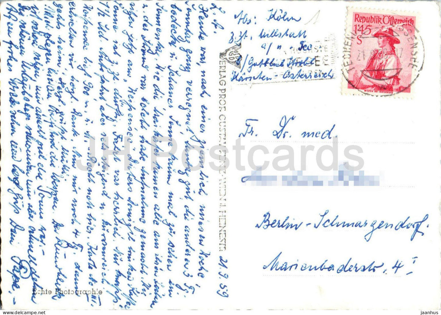 Weissensee gegen Südosten - Haus Sonnleiten - Seeblick - Alpenlandschaft - 2578 - alte Postkarte - 1959 - Österreich - gebraucht