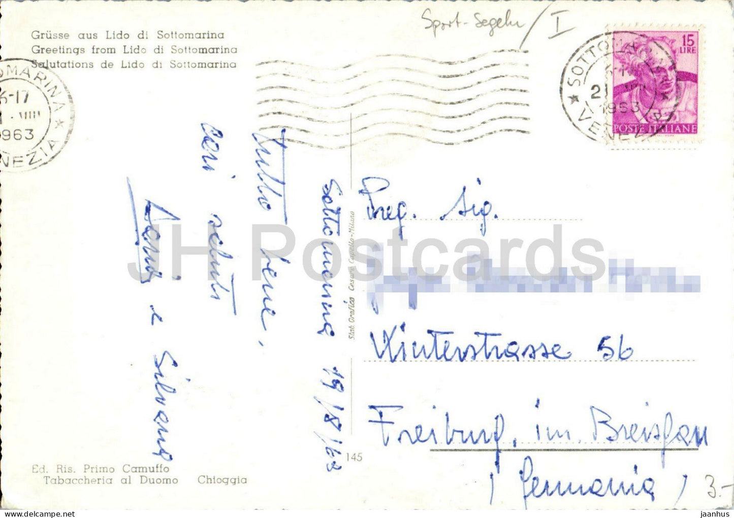 Saluti dal Lido di Sottomarina - Greetings - sailing boat - resort - streets - multiview - 145 - 1963 - Italy - used