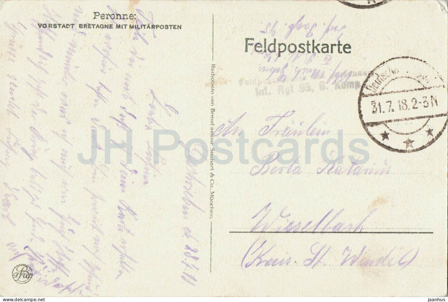 Peronne - Vorstadt Bretagne mit Militarposten - Militärposten - Erster Weltkrieg - Feldpost - alte Postkarte - 1918 - Frankreich - gebraucht