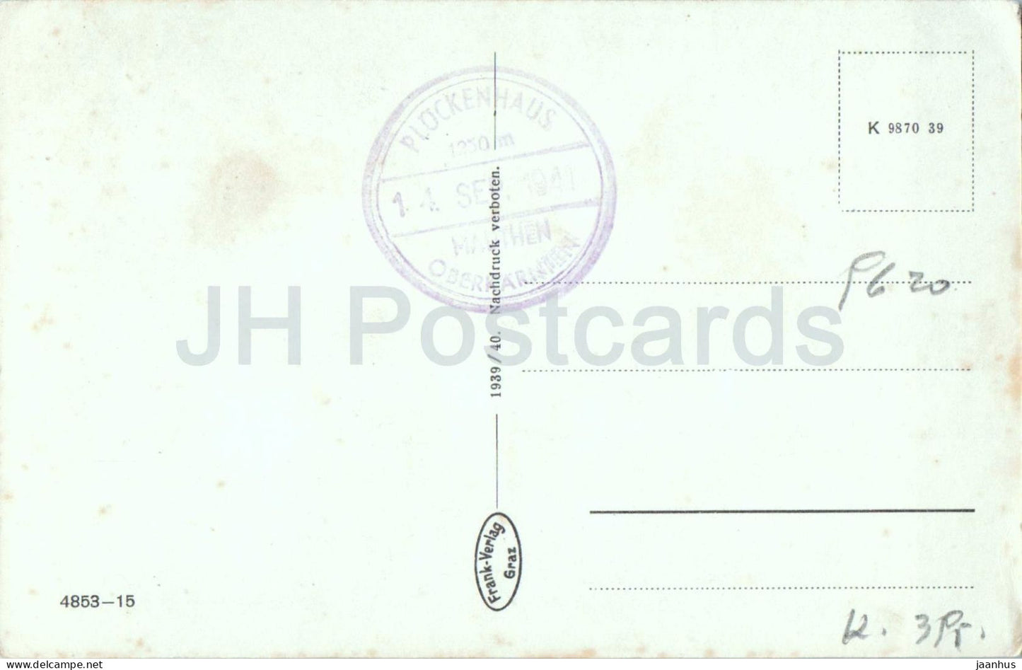 Alpenpension Plockenhaus 1250 m mit Pic di Timau, Karnten - 4853 - old postcard - 1939 - Austria - unused