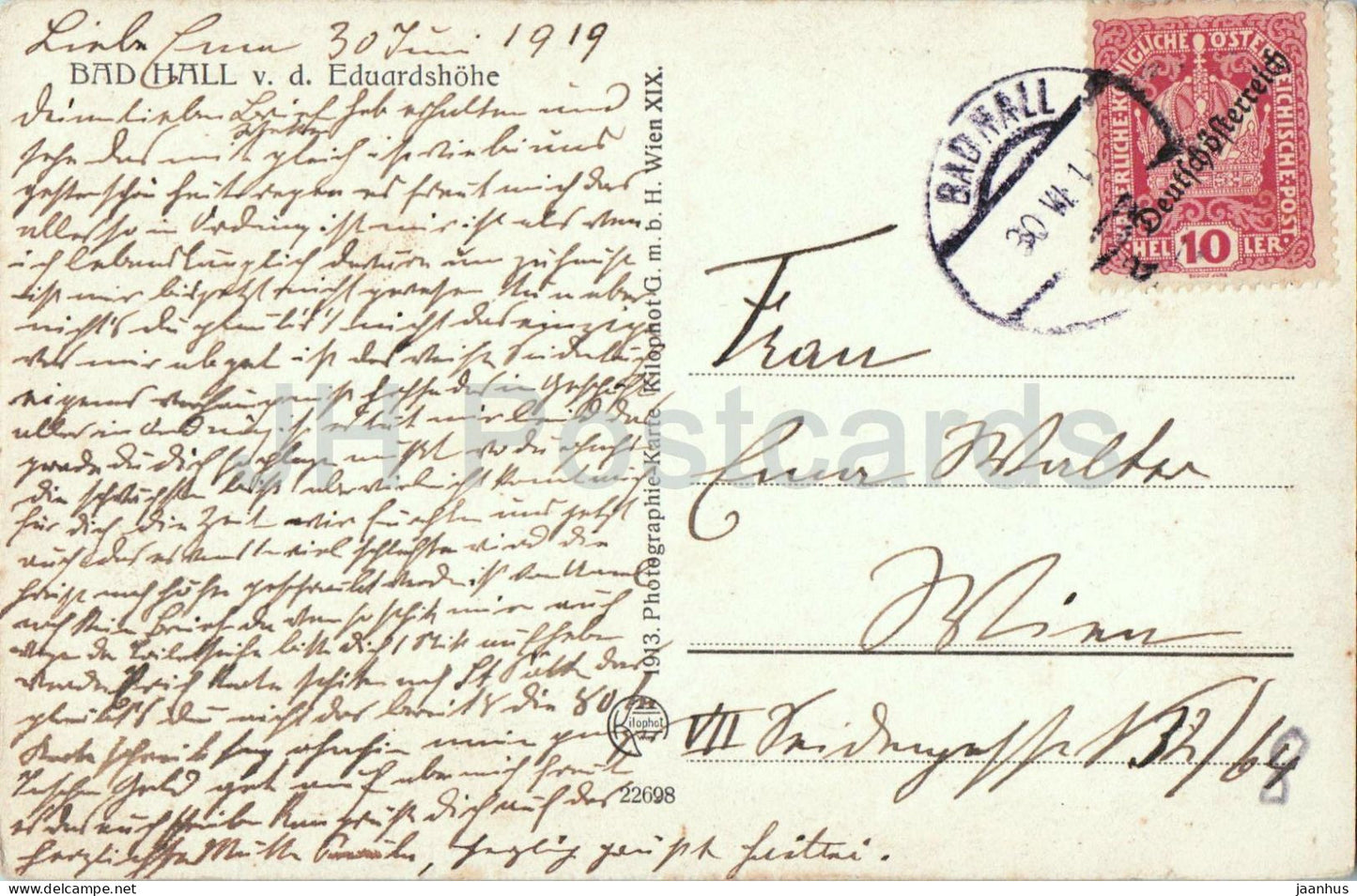 Bad Hall v. d. Eduardshohe - Town view - 22698 - old postcard - 1919 - Austria - used