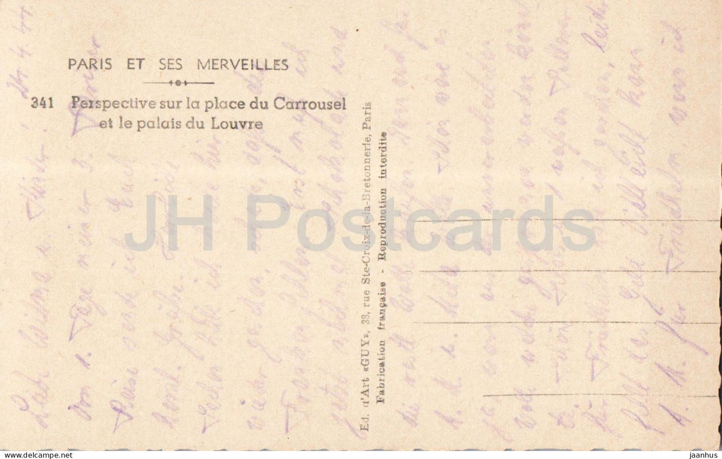 Paris - Blick auf den Place du Carrousel und den Louvre-Palast - Palast 341 - alte Postkarte - 1944 - Frankreich - gebraucht