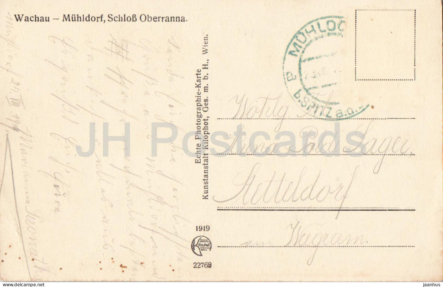 Wachau - Muhldorf - Schloss Oberranna - castle - Kilophot 22769 - old postcard - 1919 - Austria - used