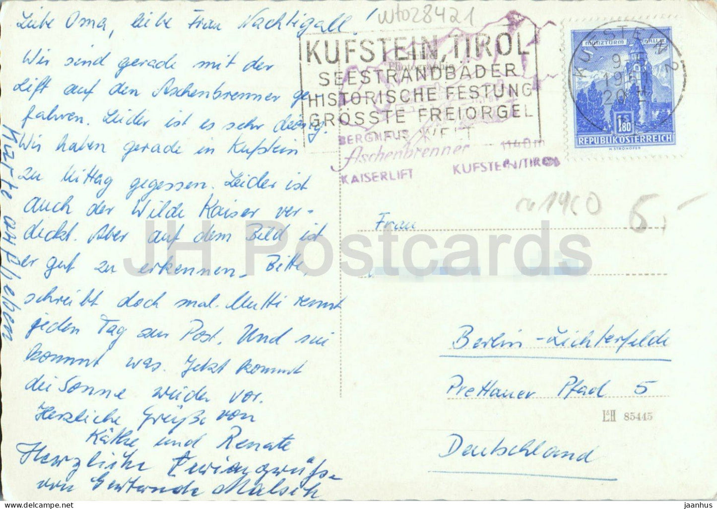 Berghaus Aschenbrenner 1140 m mit Wildem Kaiser - Tirol - Berggasthof - 3968 - 1961 - Österreich - gebraucht