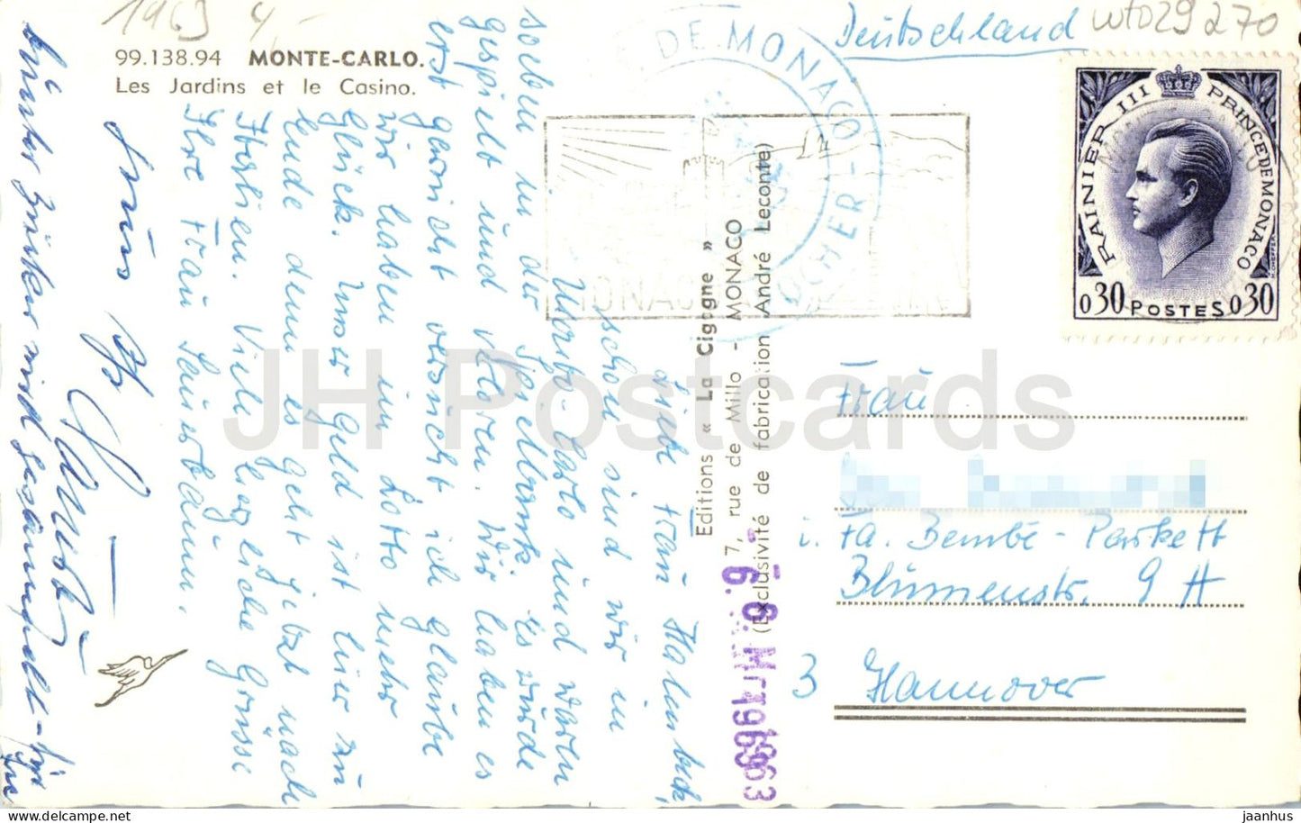 Monte-Carlo - Les Jardins et le Casino - The Gardens - 1963 - old postcard - Monaco - used