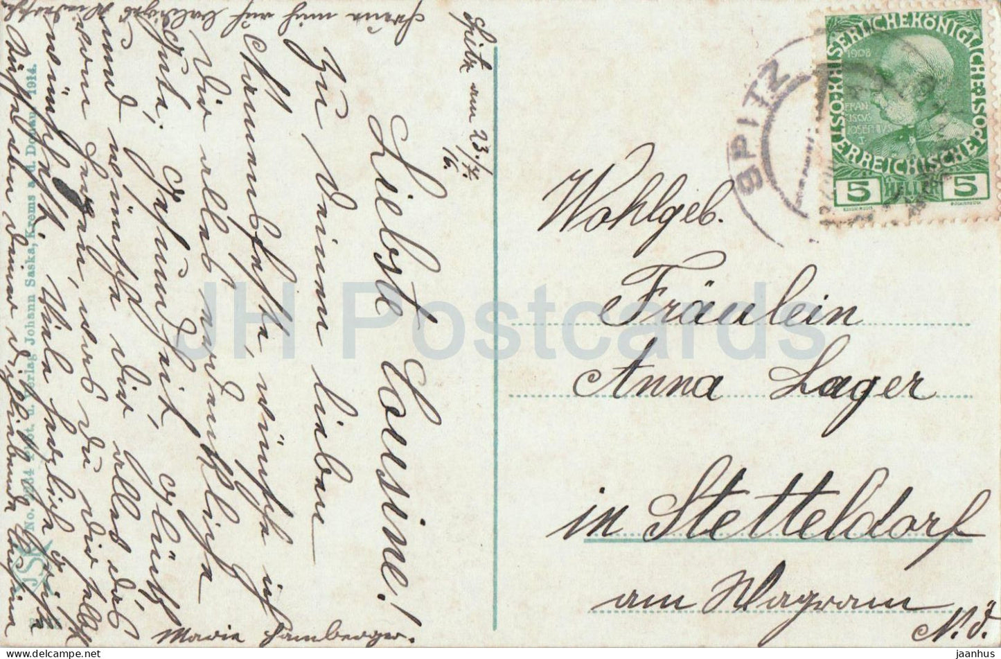 Ruine Hinterhaus i. d. Wachau - castle ruins - hills - old postcard - 1916 - Austria - used